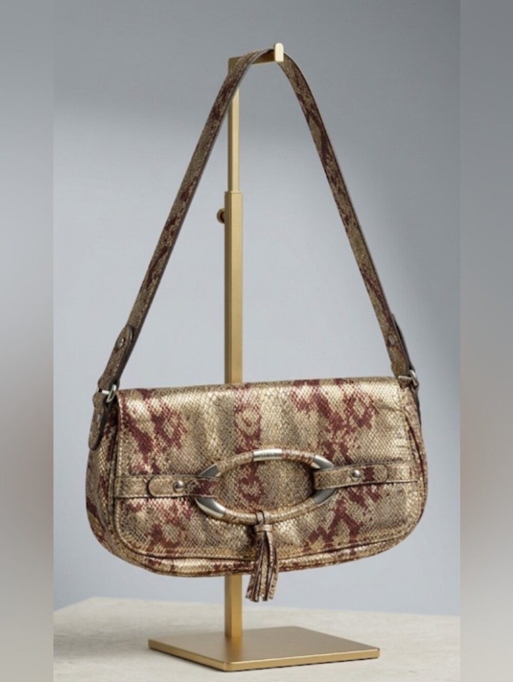 VTG 90's Metallic Snake-Print Shoulder Bag in Gold Rust - Chic Fall Grunge